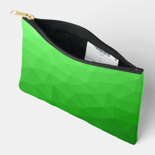 Light green gradient geometric mesh pattern accessory pouch (Open)
