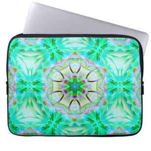 Light green grainy texture, flowery kaleidoscope t laptop sleeve