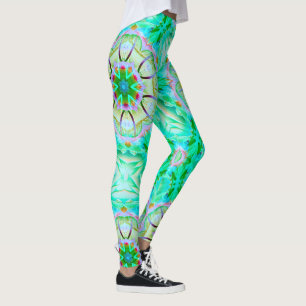 Light green grainy texture, flowery kaleidoscope t leggings