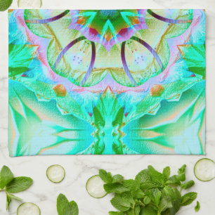 Light green grainy texture, flowery kaleidoscope t tea towel