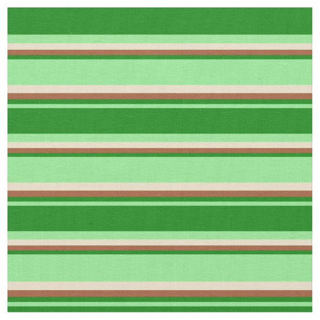 Light Green, Green, Sienna & Tan Coloured Stripes Fabric (Close Up)