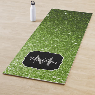 Light green greenery glitter sparkles Monogram Yoga Mat