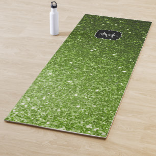 Light green greenery glitter sparkles Monogram Yoga Mat