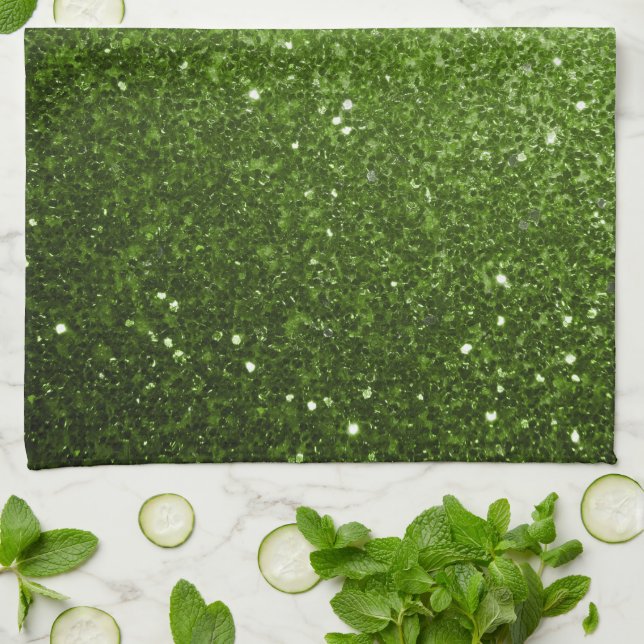 Light green greenery glitter sparkles tea towel (Folded)