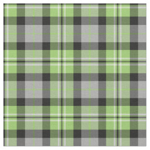 Light Green, Grey, Black and White Plaid Fabric
