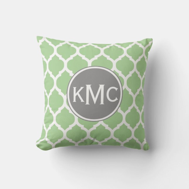 Light Green Grey White Moroccan Lattice Cushion (Front)