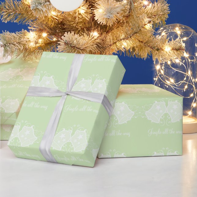 Light Green Holiday Bell and Swirls Wrapping Paper (Holidays)