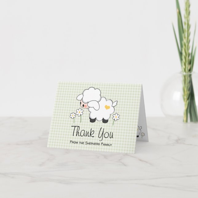 Light Green Lamb Baby Shower Thank You Card (Front)
