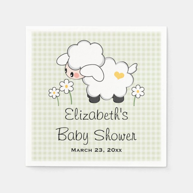 Light Green Lamb Gender Neutral Baby Shower Napkin (Front)