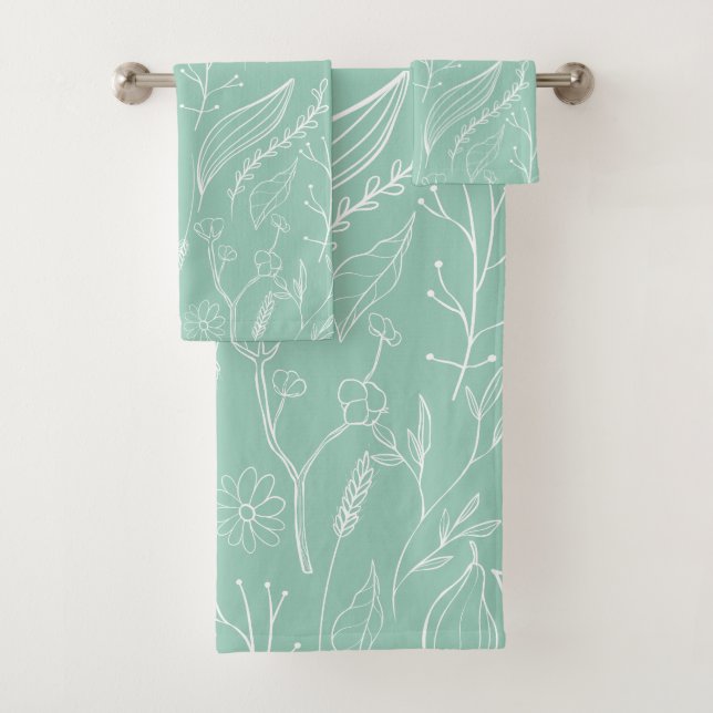 LIGHT GREEN LEAFY COLLECTION TOWEL SET (Insitu)