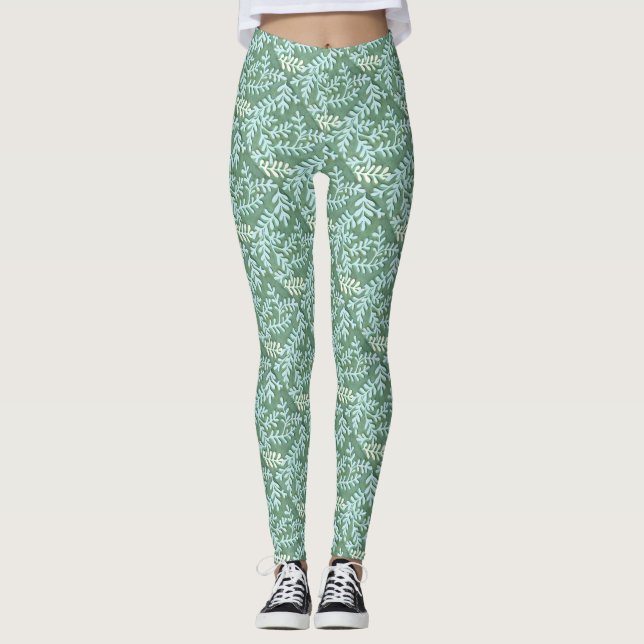 Light Green Leaves Leggings (Front)