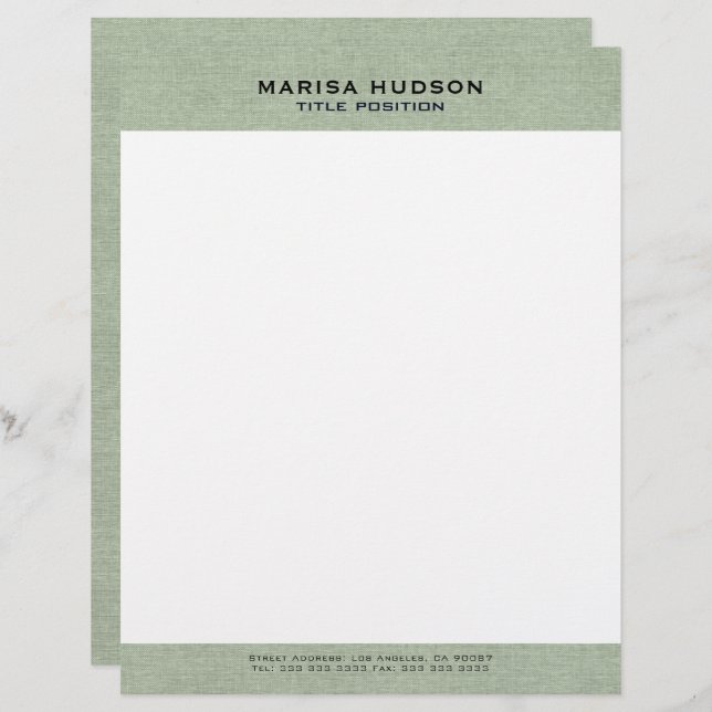 Light green Linen Fabric Texture Custom Letterhead (Front/Back)