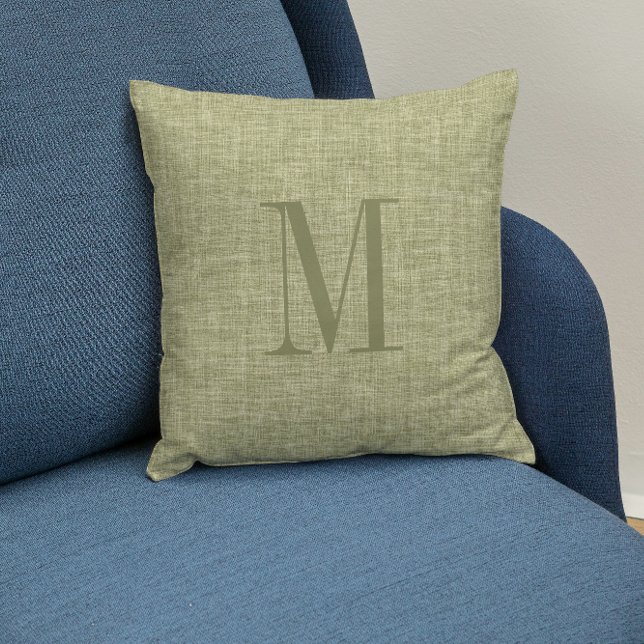 Light Green linen texture monogram Cushion (Creator Uploaded)