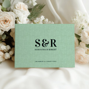 Light Green Linen Wedding Monogram Guest Book