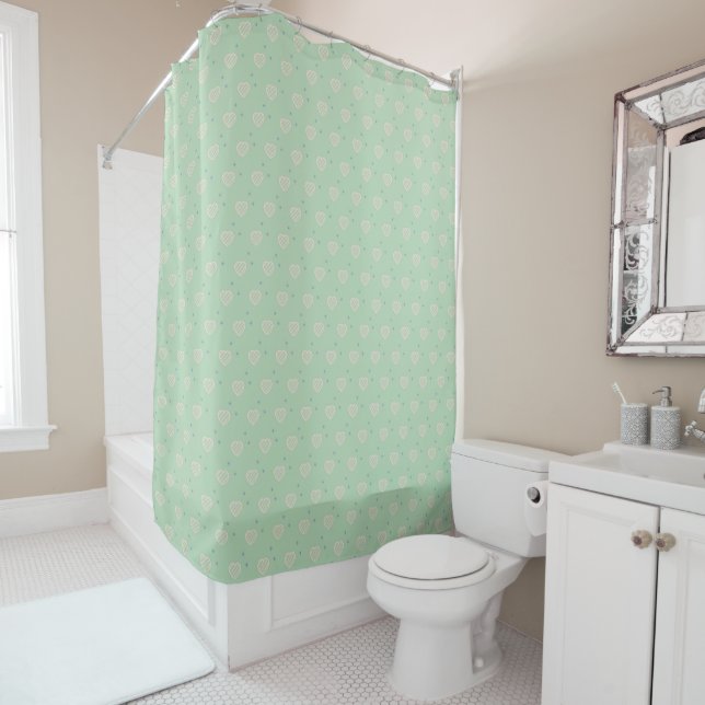 Light Green Love Pattern Shower Curtain (In Situ)