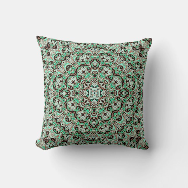 Light green, mint and brown mandala. cushion (Front)