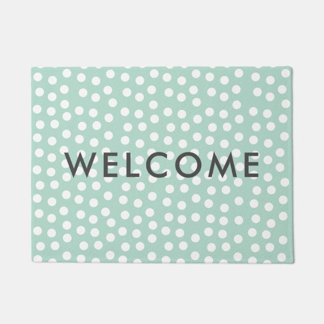 Light green mint polka dots doormat (Front)