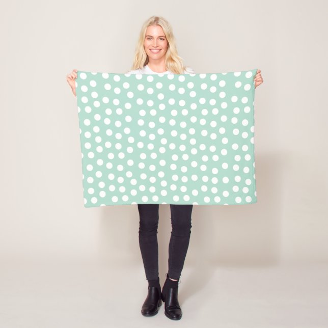 Light green mint polka dots fleece blanket (In Situ)