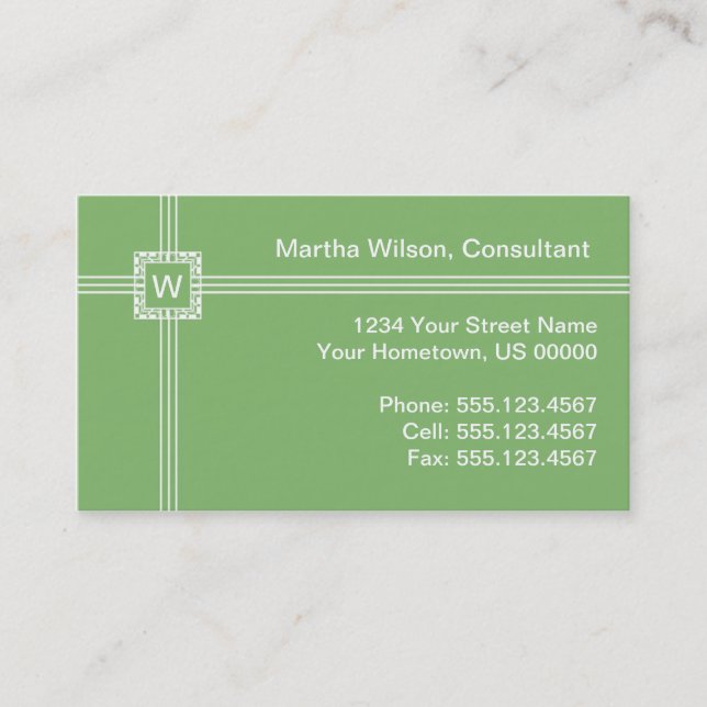 Light Green Monogram Business Card (Front)