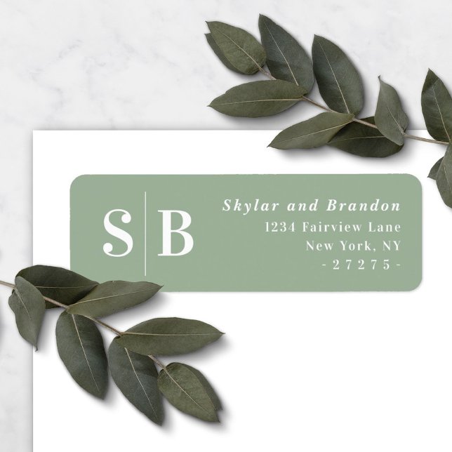 Light Green Monogrammed Wedding Return Address Label (Creator Uploaded)