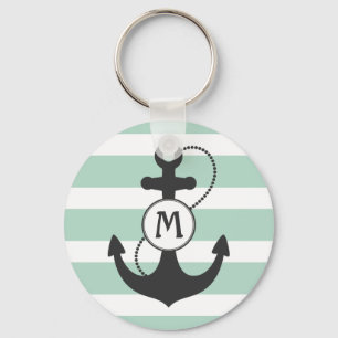 Light Green Nautical Anchor Monogram Key Ring