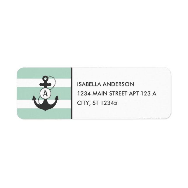 Light Green Nautical Anchor Monogram Return Address Label (Front)