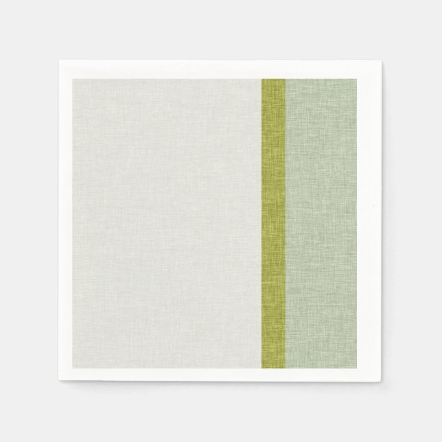 Light Green Olive Green Abstract Textured Stripes Napkin (Front)