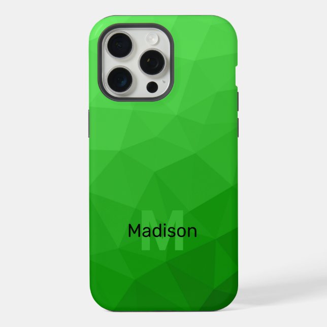 Light green ombre geometric mesh pattern Monogram iPhone Case (Back)