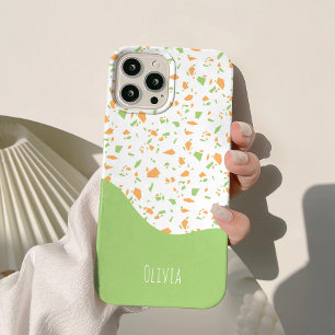 Light Green Orange Abstract Terrazzo Pattern Case-Mate iPhone 14 Case