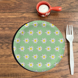 Light Green Paper Plate with Edelweiss Motif