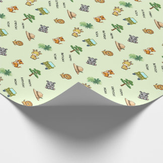 Light Green Personalised Safari Animal Birthday Wrapping Paper