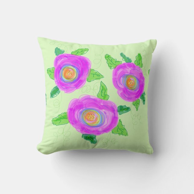 Light Green Pillow With Roses (Front)