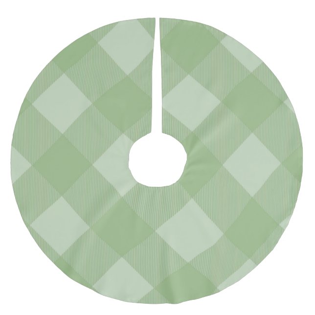 Light Green Plaid Gingham Christmas Tree Skirt (Front)