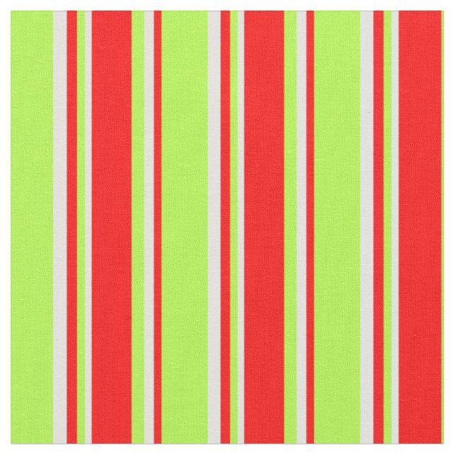 Light Green, Red & Light Cyan Coloured Stripes Fabric (Close Up)