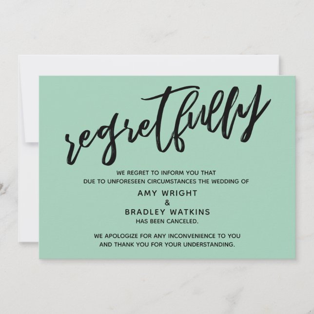 Light Green Regretfully Wedding Cancellation Card (Front)