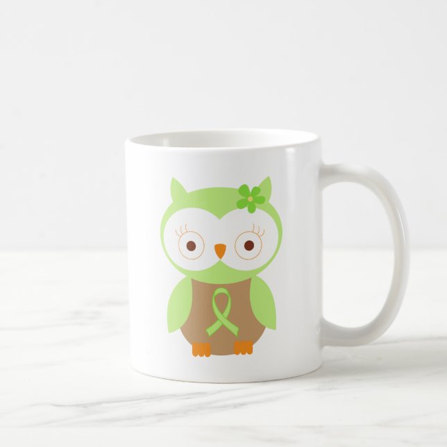 Light Green Ribbon Awareness Owl Coffee Mug (Right)
