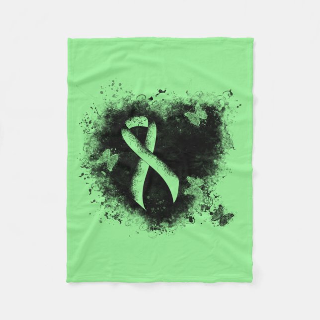 Light Green Ribbon Grunge Heart Fleece Blanket (Front)