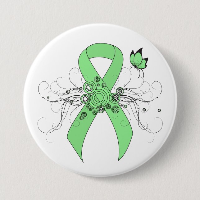 Light Green Ribbon with Butterfly 7.5 Cm Round Badge (Front)