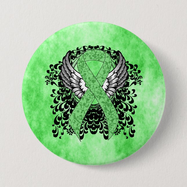 Light Green Ribbon with Wings 7.5 Cm Round Badge (Front)