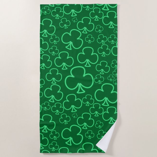 Light-green Shamrocks Random Pattern Beach Towel (Front)