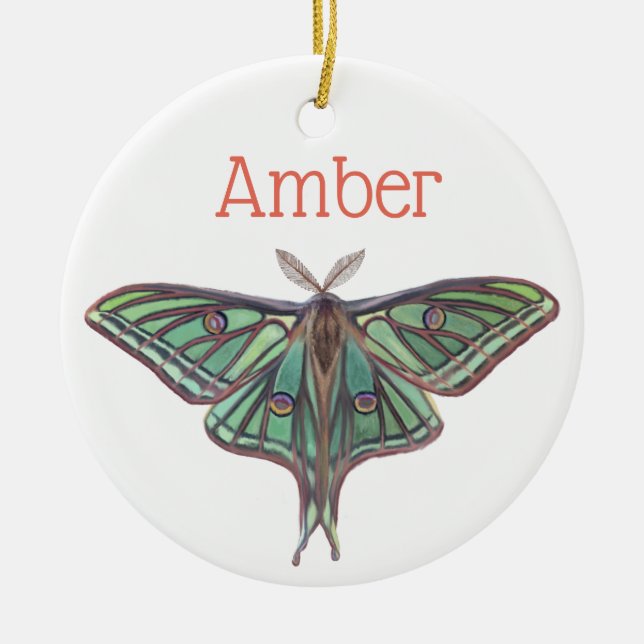 Light Green Spanish Moon Moth Realistic Painting Ceramic Ornament (Front)