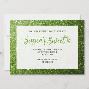 Light green sparkles Sweet 16 elegant script Invitation