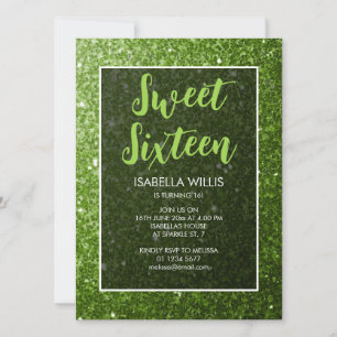 Light green sparkles Sweet 16 elegant script Invitation