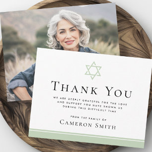 Light green Star of David funeral sympathy photo Thank You Card