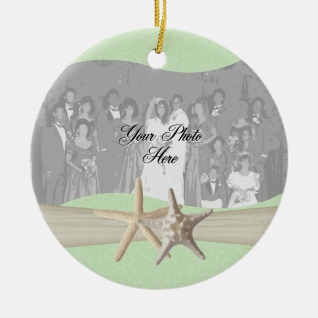 Light Green Starfish Photo Ceramic Ornament (Front)