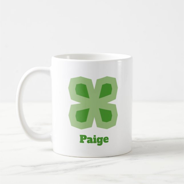 Light Green Stylized Lucky 4-Leaf Clover Coffee Mug (Left)