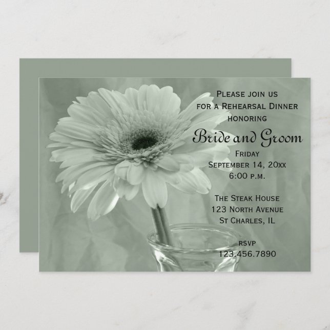 Light Green Tinted Daisy Wedding Rehearsal Dinner Invitation (Front/Back)