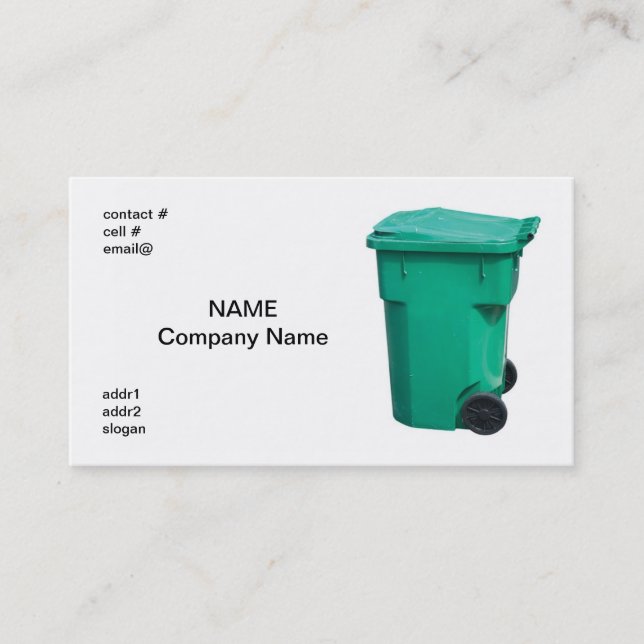 light  green trash can business card (Front)