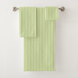  Light Green Vintage Ticking Stripe Farmhouse Bath Towel Set