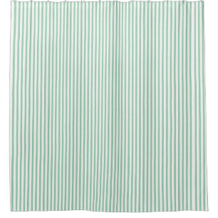 Light Green Vintage Ticking Stripe Farmhouse Shower Curtain